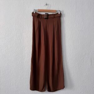 sienna sky brown wide leg belted pant trousers size medium